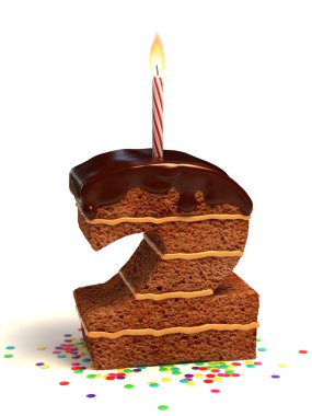 Number two shaped chocolate birthday cake clipart