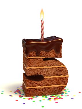 Number five shaped chocolate birthday cake clipart