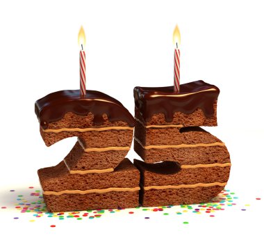 Chocolate birthday cake for a twenty-fifth birthday or anniversary celebration clipart