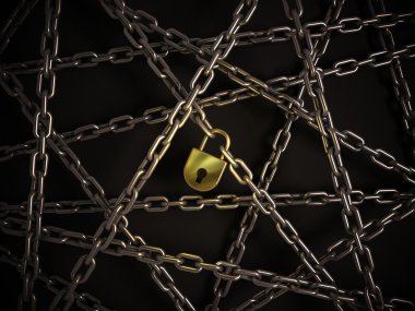 Chains with golden lock on the dark background clipart