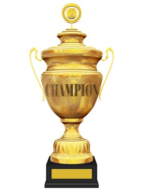 Champion golden trophy on white background clipart