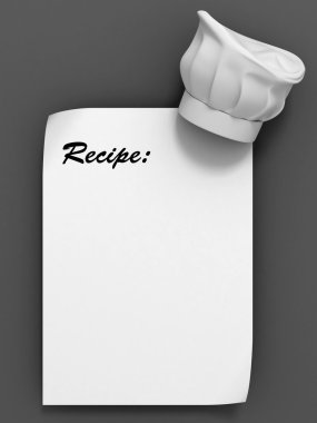 Recipe template - chef hat on the blank paper sheet clipart
