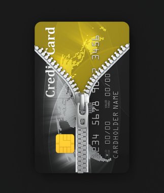 Unzipped credit card 3d concept clipart