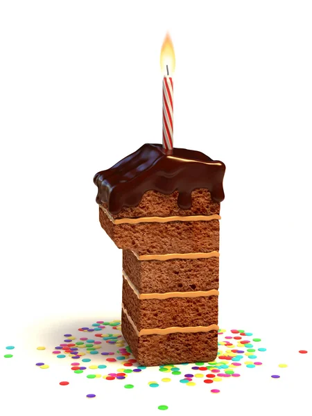 Número uno en forma de pastel de cumpleaños de chocolate —  Fotos de Stock
