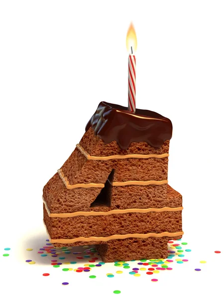 番号 4 の形のチョコレートの誕生日ケーキ — ストック写真