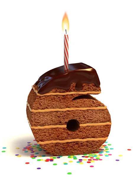 Číslo šest tvarované čokolády narozeninový dort — Stock fotografie