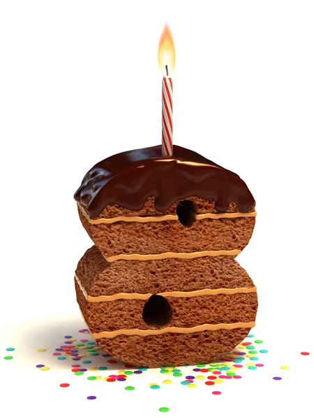 Číslo osm tvaru čokoládový narozeninový dort — Stock fotografie