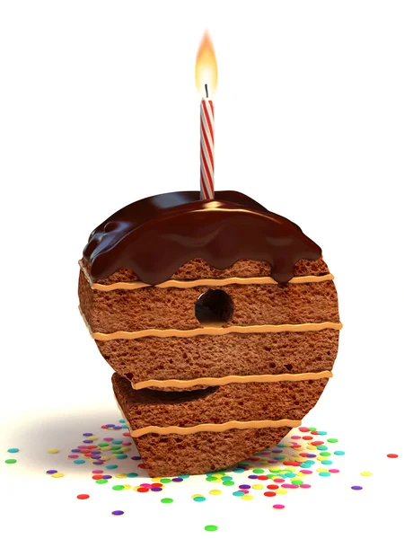 Číslo devět tvarované čokolády narozeninový dort — Stock fotografie