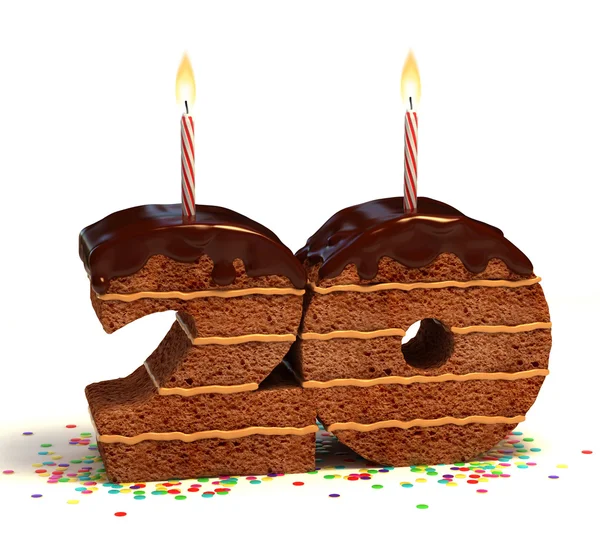 Chocolate birthday cake for a twentieth birthday or anniversary celebration — Stock Photo, Image