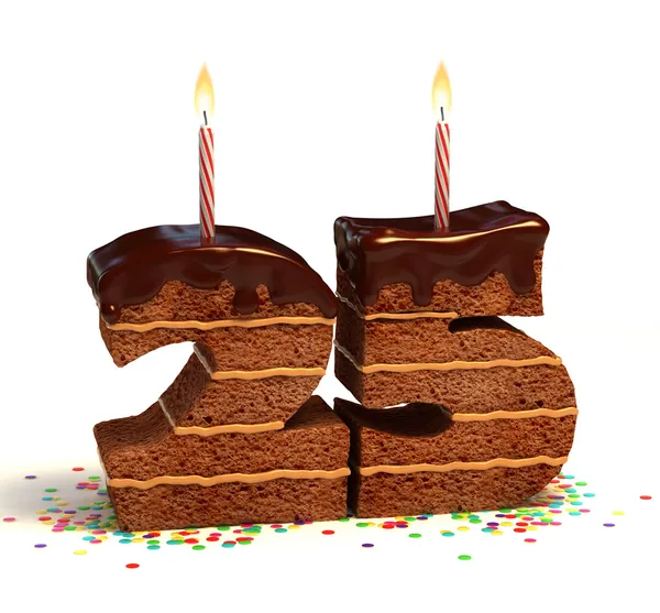 Chocolate birthday cake for a twenty-fifth birthday or anniversary celebration — Stock Photo, Image