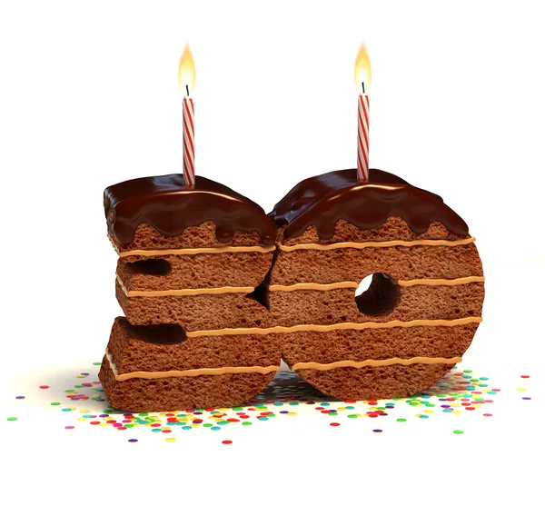 Pastel de cumpleaños de chocolate para una celebración de cumpleaños o aniversario treinta —  Fotos de Stock