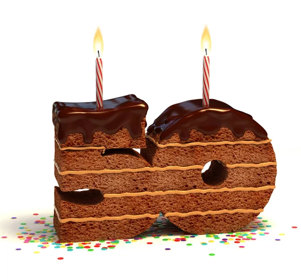 Bolo de aniversário de chocolate para uma celebração de cinquenta anos ou aniversário — Fotografia de Stock