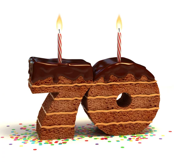 70 歳の誕生日または記念日の祭典のためのチョコレートの誕生日ケーキ — ストック写真