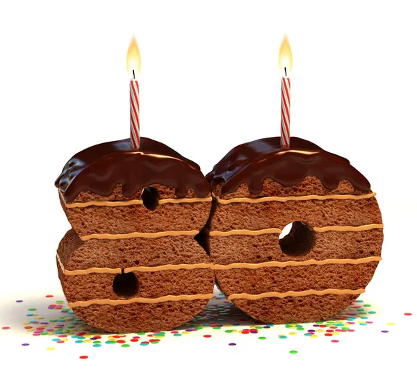 Gâteau d'anniversaire au chocolat pour un quatre-vingtième anniversaire ou une célébration d'anniversaire — Photo