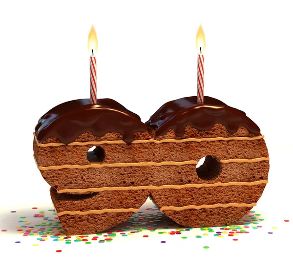 Chocolade verjaardagstaart voor een negentigste verjaardag of jubileum feest — Stockfoto