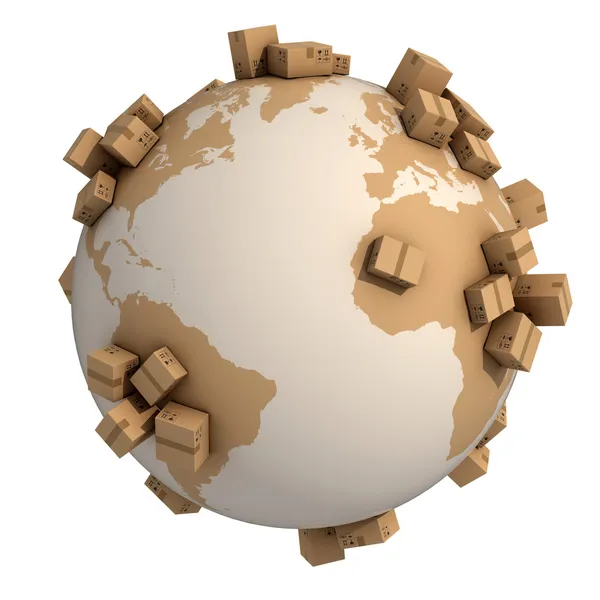 Cajas de cartón en todo el mundo — Foto de Stock