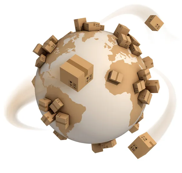 Cardboard boxes around the world — Stock Photo, Image