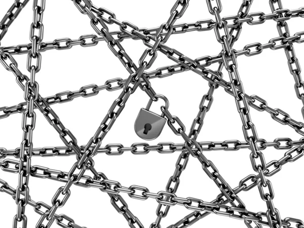 Řetězy s lock izolovaných na bílém pozadí — Stock fotografie