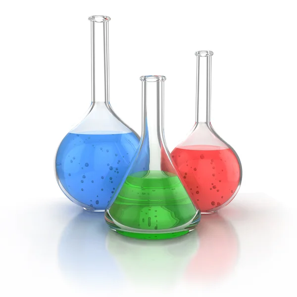 Laboratorieartiklar av glas med vätska — Stockfoto