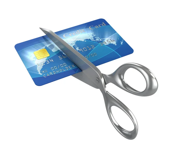 Scissors cutting credit card — Stock Photo, Image
