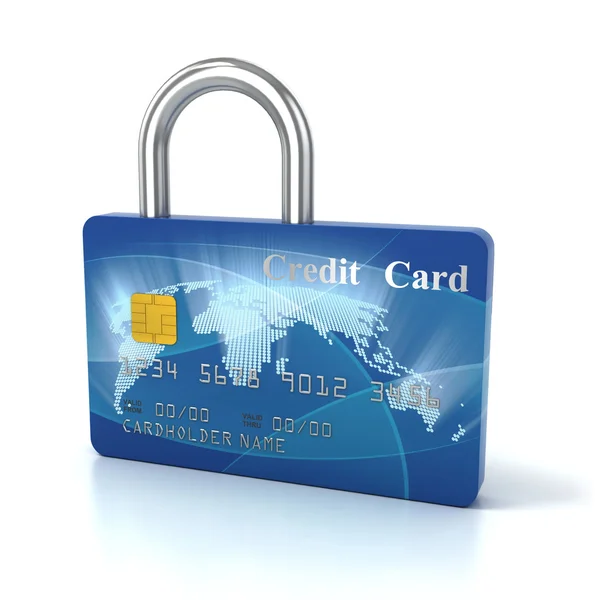 Kreditkort hänglås 3d koncept — Stockfoto