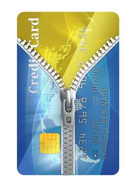 Unzipped concetto di carta di credito 3d — Foto Stock