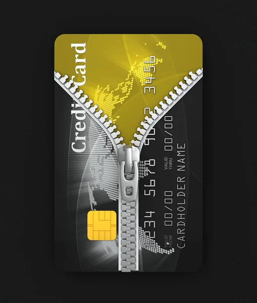 Concepto 3d tarjeta de crédito con cremallera —  Fotos de Stock