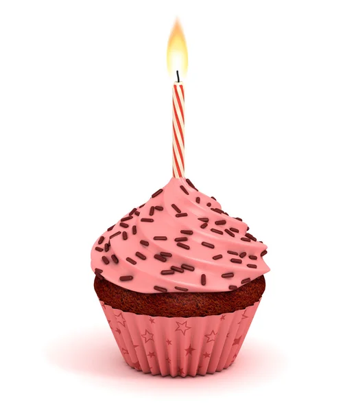 Десерт на день рождения с зажженными свечами — стоковое фото