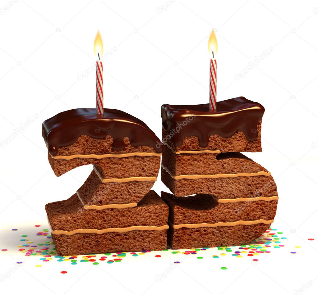 Chocolate birthday cake for a twenty-fifth birthday or anniversary celebration