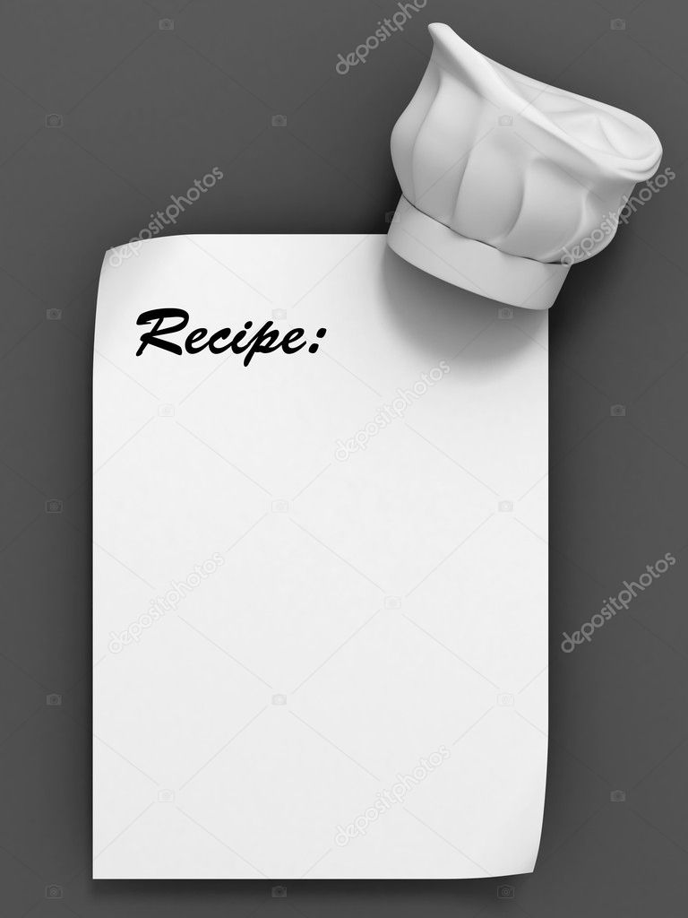 Recipe template - chef hat on the blank paper sheet