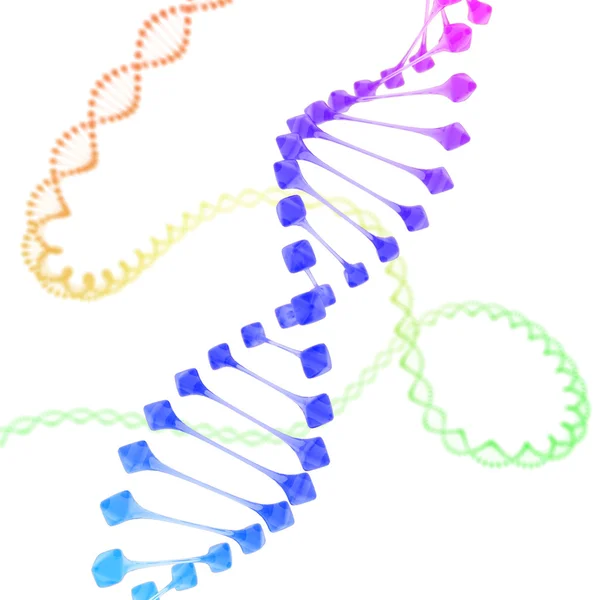 Барвисті ДНК на білому тлі — стокове фото