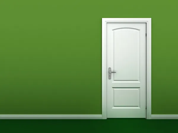 Porta na parede verde — Fotografia de Stock