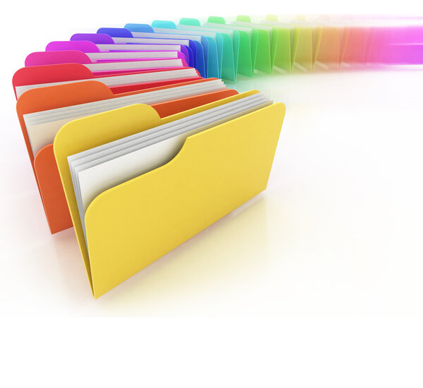 Many colorful folders on the white background