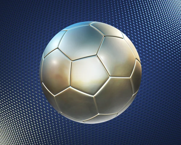 Metallic football (soccer ball) on the blue hi-tech background