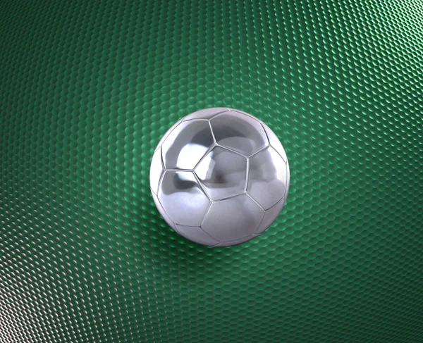 Metallic football (soccer ball) on the blue hi-tech background — Stock Photo, Image