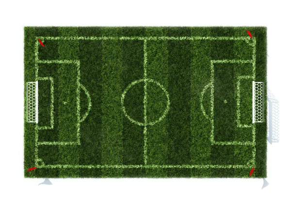 Вид зверху на футбольне поле ізольовано на білому тлі — стокове фото