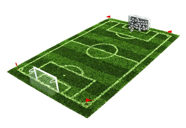 Tavoite täynnä palloja jalkapallokenttä — kuvapankkivalokuva