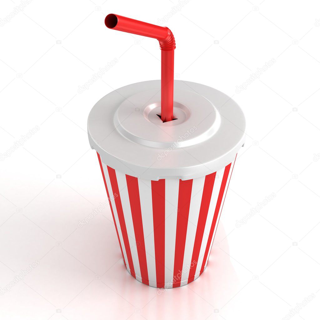 Fast food paper cup with red tube