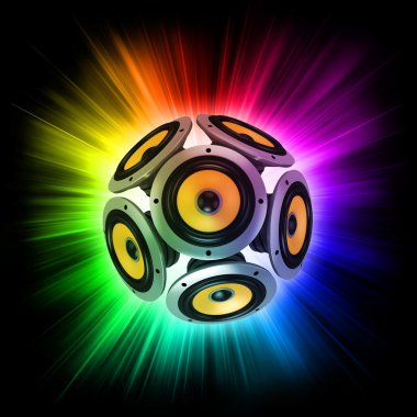 Loud speakers over the colorful rays of light clipart