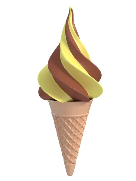 Cone de sorvete com sabor a banana e chocolate — Fotografia de Stock