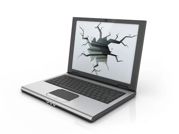 Estresse de computador - conceito de frustração - notebook, laptop, netbook com exibição quebrada — Fotografia de Stock