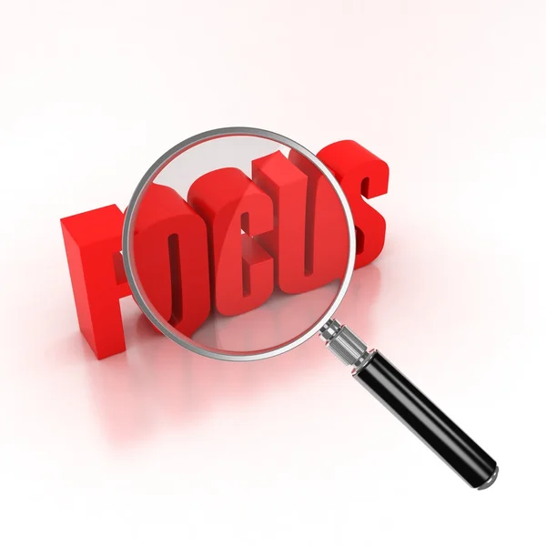 In the focus icon - focus 3d letters under the magnifier — Stock Photo, Image