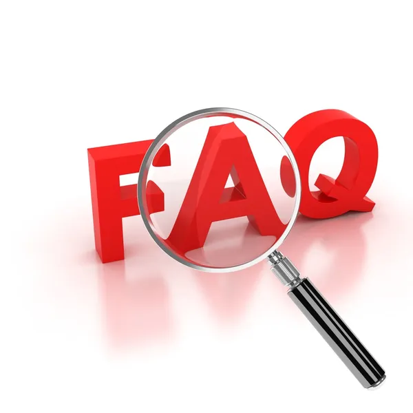 Veel gestelde vragen icon - faq 3d brieven onder het vergrootglas — Stockfoto