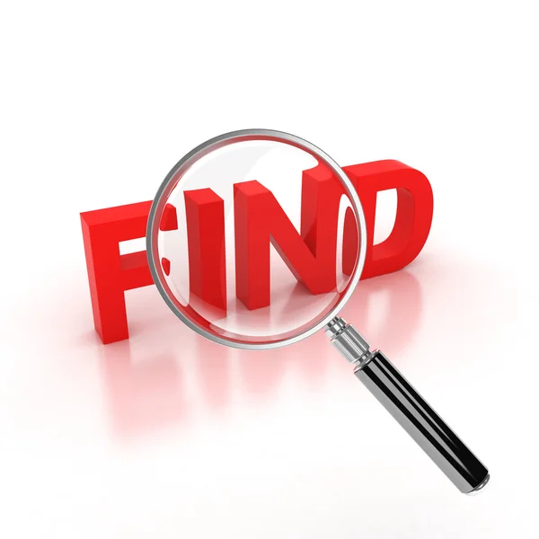 Find sign under the magnifier icon — Stock Photo, Image