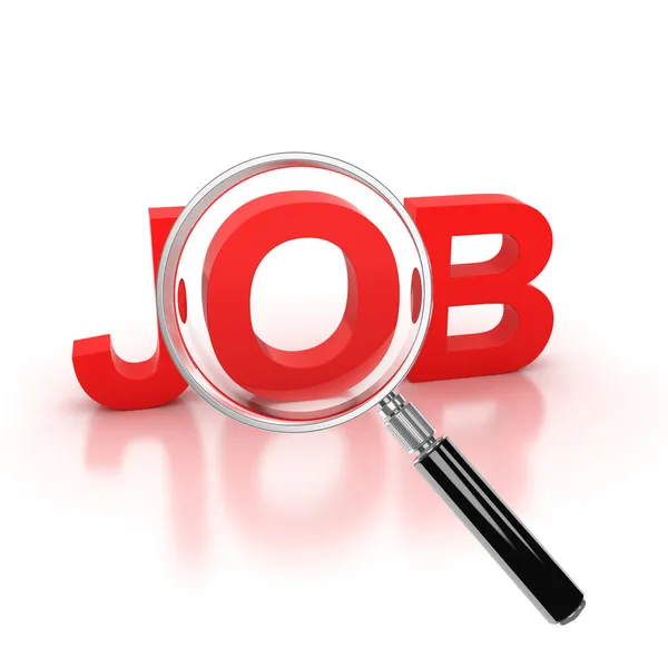 Ikon pencarian Job - huruf 3d job di bawah pembesar — Stok Foto