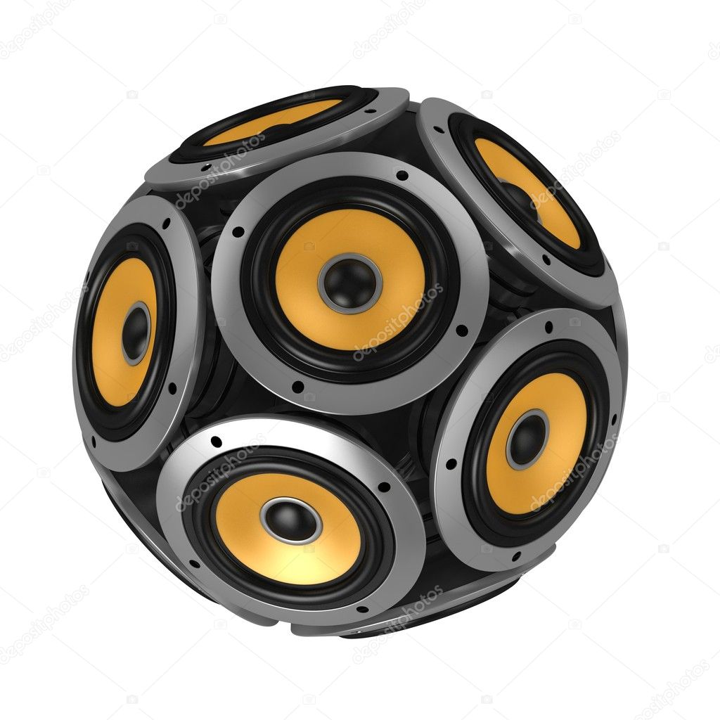 Loud speakers forming sphere isolated over white