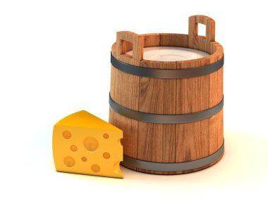günlük ürünleri - bir parça peynir ve süt kovası
