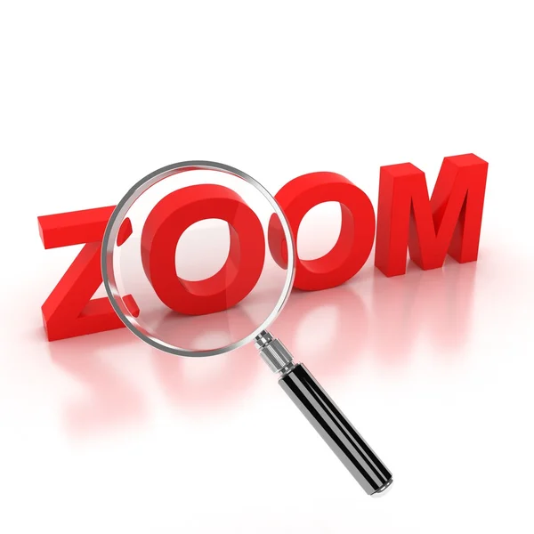 Zoom-ikonen - zoom 3d bokstäver under förstoringsglaset — Stockfoto