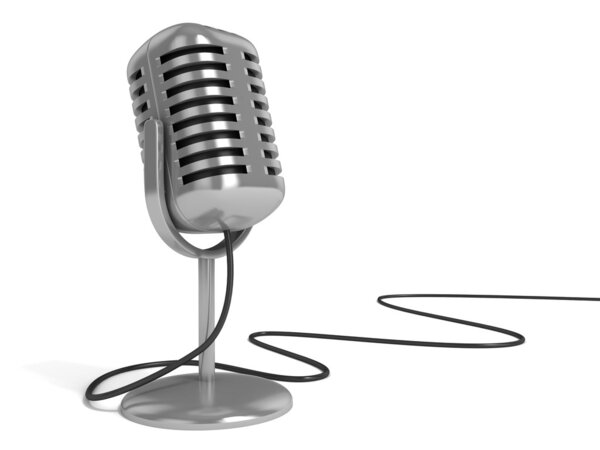 Radio microphone with "on the air" sign on top isolated over white background