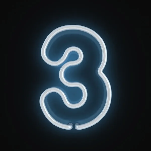 Neon lettertype nummer drie — Stockfoto